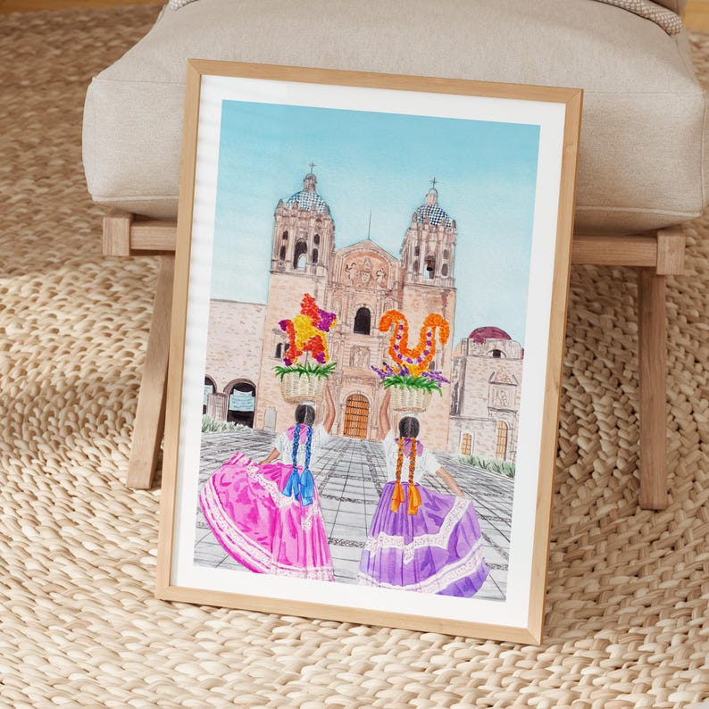Oaxaca Watercolor Print, Mexico Wall Art, Oaxaca Cityscape Painting, Mexican Decor image 7