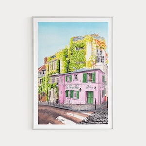 モンマルトル プリント、パリ ウォール アート、ラ メゾン ローズ、Rue De l'Abreuvoir、水彩プリント、パリ アート プリント、ヨーロッパ プリント、旅行ギフト