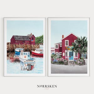 Rockport Set of 2 Watercolor Print, Massachusetts Wall Art, Rockport Printable Art, Massachusetts Painting, USA Art, Travel Gift