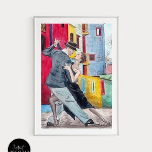 La Boca Art Print, Buenos Aires Print, Argentina Wall Art, Caminito, Argentina Wall Decor, La Boca Print, Tango Dancers, Argentine Tango