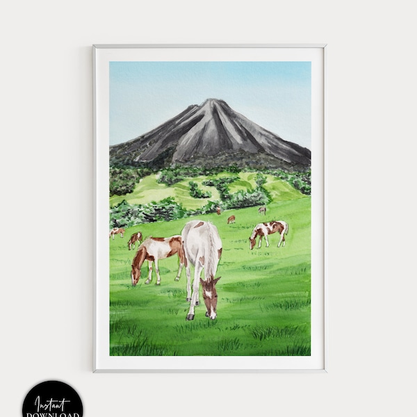 Arenal Volcano National Park Print, Costa Rica Wall Art, Watercolor Print, Costa Rica Landscape, Latin America Print, Travel Gift