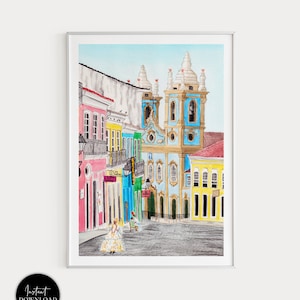 Salvador De Bahia Print, Brazil Wall Art, Watercolor Painting, Bahia Cityscape, Bahia Art, Brazil Wall Decor, Bahia Painting, Travel Gift