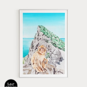 Gibraltar Print, Rock of Gibraltar, Travel Gift, Gibraltar Art Print, Monkey Print, Europe Print, Gibraltar Wall Art, Gibraltar Painting