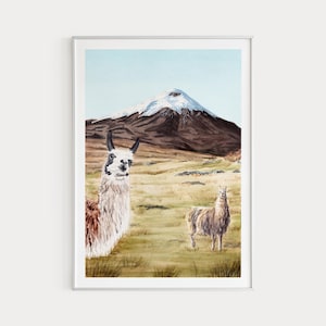 Ecuador Print, Cotopaxi Volcano, Ecuador Wall Art, Llama Print, Watercolor Print, Latin America Print, Ecuador Landscape, Travel Gift
