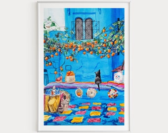 Chefchaouen Print, Morocco Wall Art, Blue City Print, Watercolor Painting, Chefchaouen Art Print, Morocco Art, Africa Print, Travel Gift