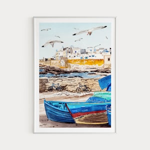 Essaouira Print, Maroc Wall Art, Aquarelle, Essaouira Cityscape, Essaouira Art, Maroc Decor, North Africa Art, Travel Gift