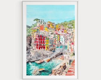 Cinque Terre Print, Italy Wall Art, Cinque Terre Landscape, Italian Riviera, Italy Art, Cinque Terre Painting, Housewarming Gift