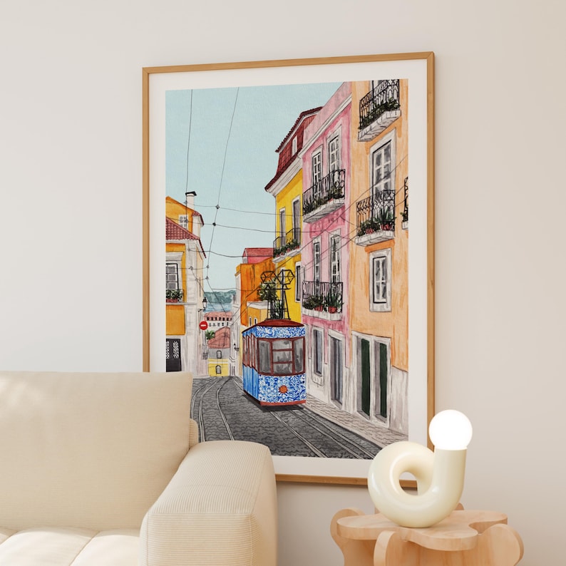 Lisbon Print, Portugal Wall Art, Lisbon Watercolor Cityscape, Portuguese Mediterranean Decor, Travel Gift image 3