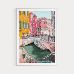ヴェネツィアのプリント、イタリアの壁アート、ヴェネツィアの絵画、水彩画のプリント、ヴェネツィアのアートプリント、イタリアのアート、ヨーロッパのプリント、ヴェネツィアの街並み、旅行ギフト