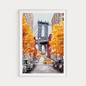 Manhattan Bridge Print New York Wall Art Manhattan Watercolor Print New York Art Print USA Print Printable Fall Wall Art Travel Art Print