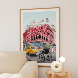 Lámina de acuarela de Calcuta, arte mural de la India, pintura de paisaje urbano de Calcuta, decoración bohemia india, descarga digital / NorrskenArt imagen 3
