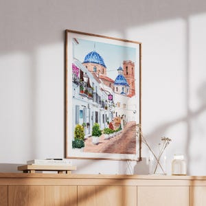 Altea Watercolor Print, Spain Wall Art, Alicante Cityscape Painting, Mediterranean Decor image 4