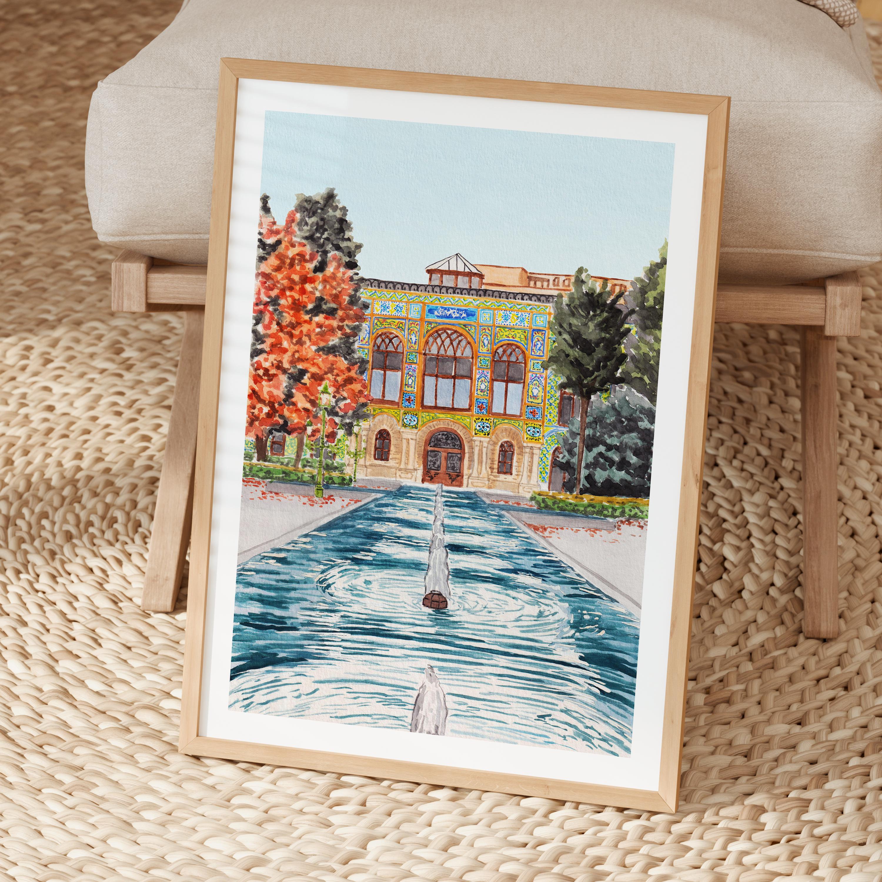 Tehran Watercolor Print, Iran Wall Art, Golestan Palace, Tehran ...