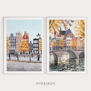 Amsterdam Print Set of 2, Netherlands Print, Amsterdam Painting, Amsterdam Wall Art, Amsterdam Art Print, Europe Print, Travel Gift