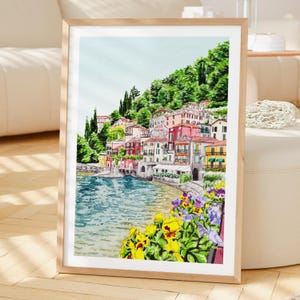 Impression aquarelle de Varenna, art mural Italie, peinture de paysage du lac de Côme, décoration italienne, téléchargement numérique image 2