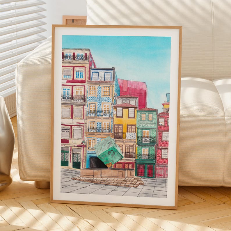Porto Watercolor Print, Portugal Wall Art, Porto Cityscape Painting, Portuguese Decor image 4
