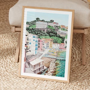 Sorrento Print, Amalfi Coast Wall Art, Sorrento Watercolor Landscape, Italian Coastal Decor, Italy Travel Gift image 5