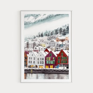 Bergen Norway, Bergen Print, Norway Art Print, Norway Wall Art, Norway Cityscape, Bergen Wall Art, Norway Art, Norway Wall Decor