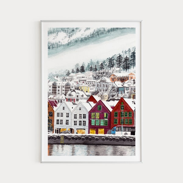 Bergen Norway, Bergen Print, Norway Art Print, Norway Wall Art, Norway Cityscape, Bergen Wall Art, Norway Art, Norway Wall Decor