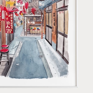 Shinjuku Alley Watercolor Print, Japan Wall Art, Tokyo Cityscape Painting, Japanese Urban Decor image 3