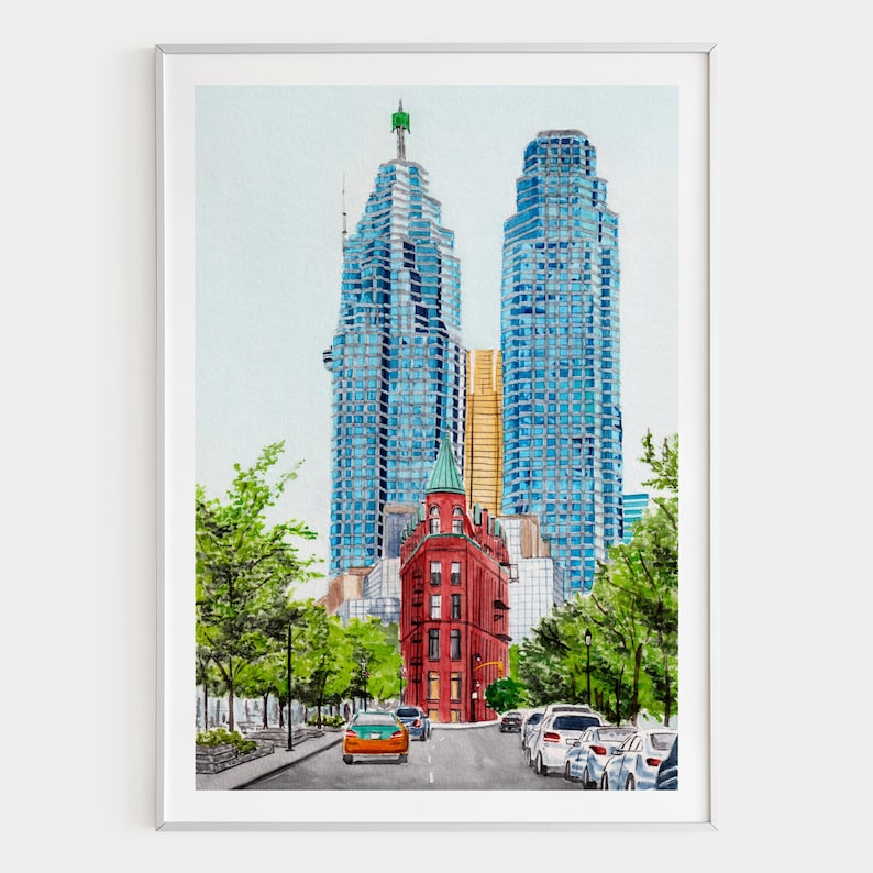 Toronto Watercolor Print, Canada Wall Art, Toronto Cityscape Painting, Canadian Decor, Travel Gift image 1