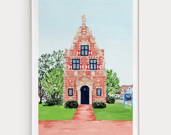 Lewes Watercolor Print, Delaware Wall Art, Lewes Cityscape Painting, Delaware Decor