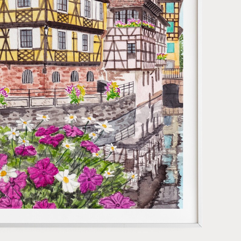 Strasbourg Print, France Wall Art, Watercolor Print, Strasbourg Cityscape Painting, French Decor image 3