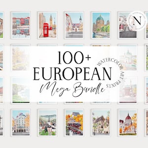 100+ Europe Gallery Watercolor Prints, Europe Bundle Wall Art Set, Europe Cityscapes Printable Art, Digital Download, Europe Travel Gift