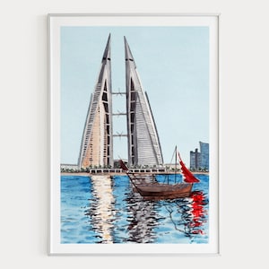 Manama Watercolor Print, Bahrain Wall Art, Manama Cityscape Painting, Middle East Decor