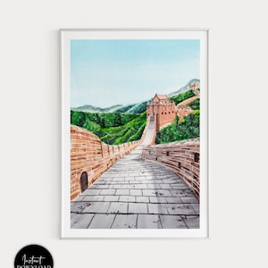 Great Wall of China Print, China Wall Art, China Art Print, Watercolor Print, Beijing Print, Printable Art, Europe Print, Travel Gift