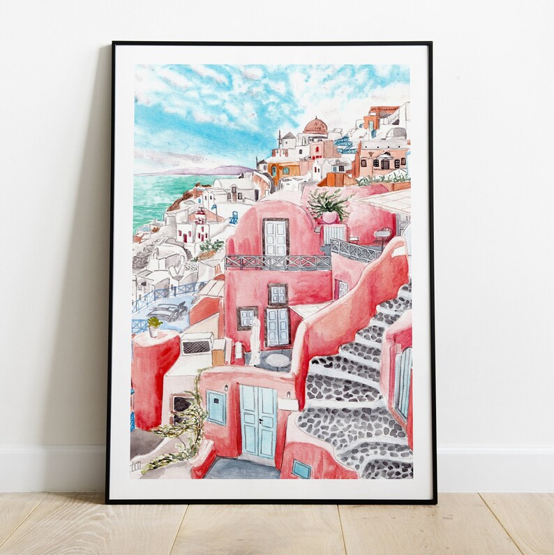 Greece Art Print, Oia Kikladhes Art, Greece Painting, Greece Wall Art, Santorini Greece, Greece Cityscape, Santorini Print, Greece Print image 4