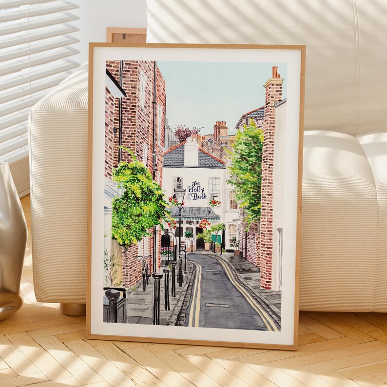 London Aquarell Druck, London Wandkunst, Hampstad Viertel, UK Reisegeschenk Bild 6