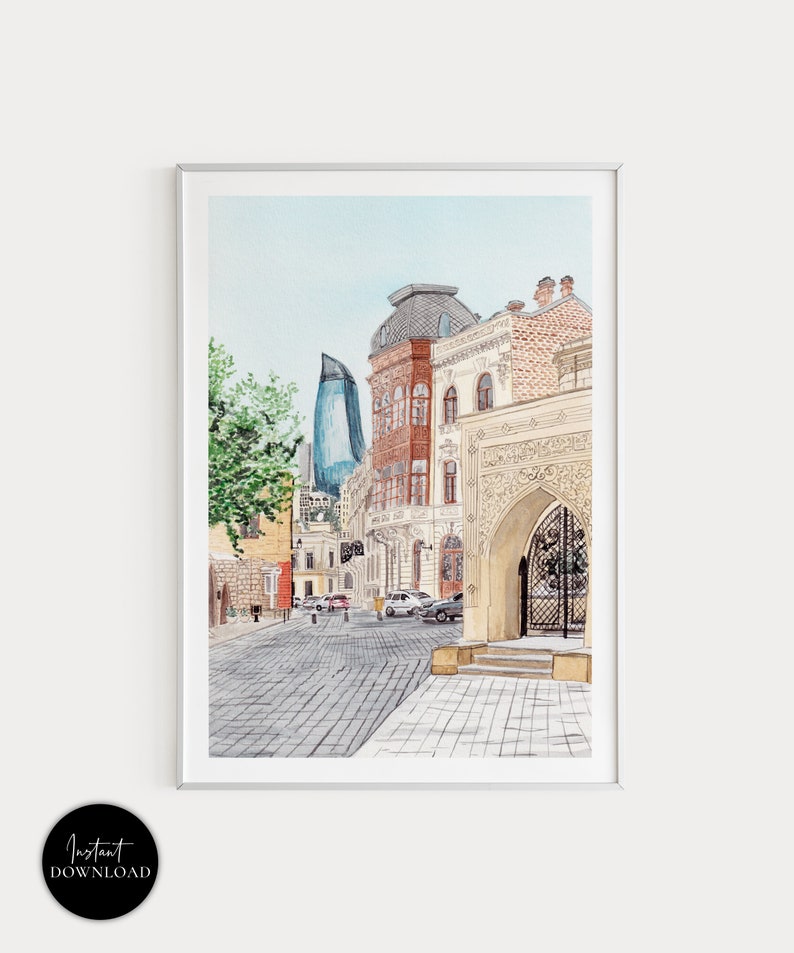 Baku Azerbaijan Baku Art Print Baku Cityscape Azerbaijan Etsy