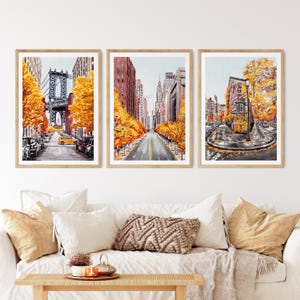 Láminas de acuarela de Nueva York, Arte mural de Nueva York, Decoración mural otoñal, Arte de Manhattan, Arte de la ciudad de Nueva York, Láminas de Nueva York, Láminas de viajes a Nueva York imagen 1