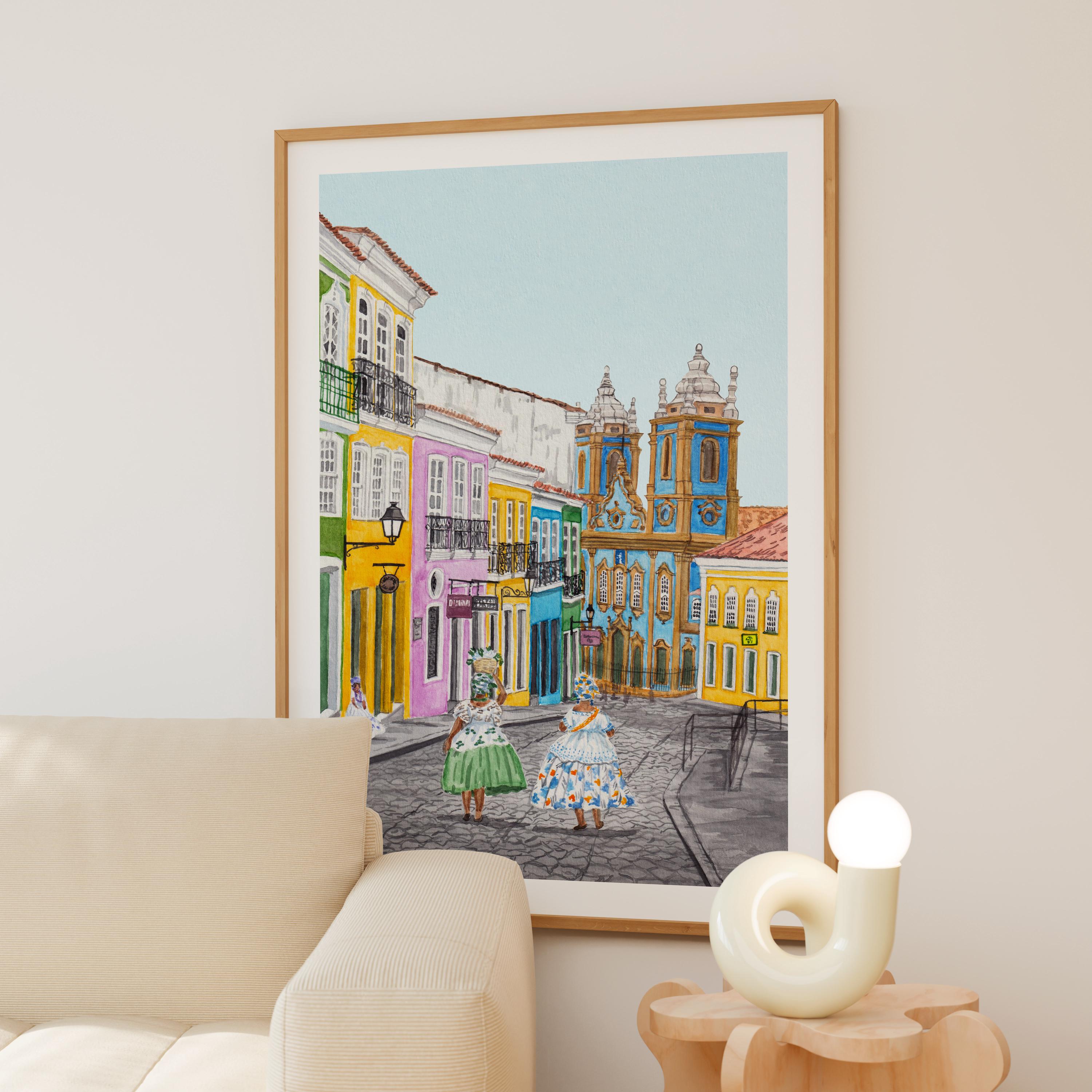 Salvador De Bahia Watercolor Print, Brazil Wall Art, Salvador