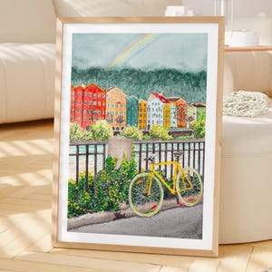 Innsbruck Watercolor Print, Austria Wall Art, Innsbruck Cityscape Painting, Austrian Decor, Travel Gift image 2