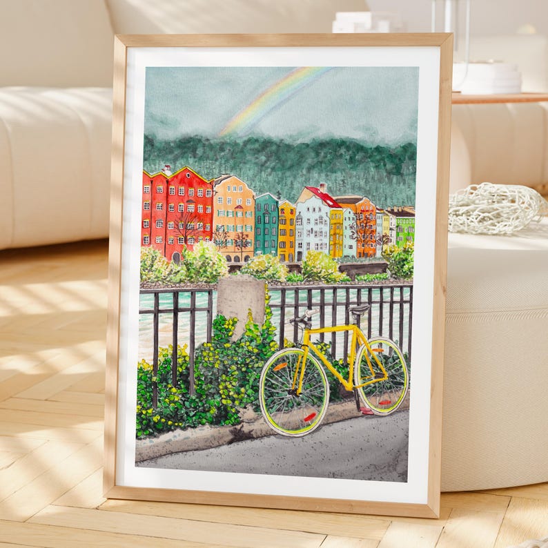 Innsbruck Watercolor Print, Austria Wall Art, Innsbruck Cityscape Painting, Austrian Decor, Travel Gift image 2