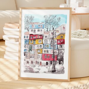 Wenen aquarel print, Oostenrijk kunst aan de muur, Wenen stadsgezicht schilderij, Oostenrijk decor afbeelding 2