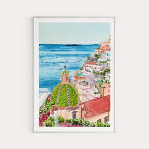 Positano Print, Italy Wall Art, Positano Watercolor Print, Positano Cityscape, Italy Art Print, Italian Art, Travel Gift, Europe Print