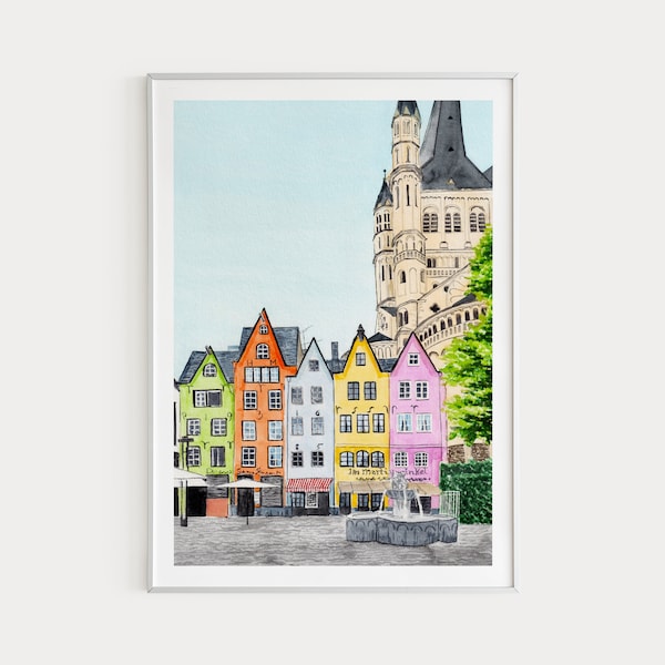 Cologne Print, Germany Wall Art, Watercolor Print, Cologne Cityscape, Germany Painting, German Art, Germany Decor, Europe Print, Travel Gift