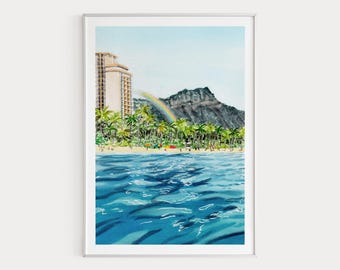 ロイヤル ハワイアン ホテル | 8 x 10 水彩画のプリント | ホノルル