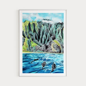 Impression de la côte de Na Pali, Kauai, impression d'art d'Hawaï, art mural tropical, art mural Hawaï, art hawaïen, paysage d'Hawaï, plage d'Hawaï, cadeau de voyage