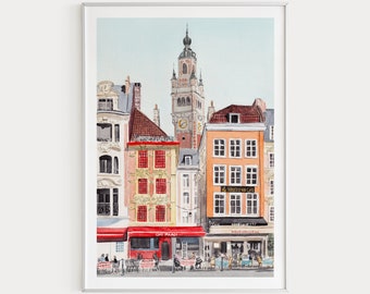 Lille Print, France Wall Art, Watercolor Painting, France Decor, Lille Cityscape, France Art Print, Lille Art, Europe Print, Travel Gift