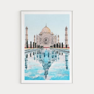 Taj Mahal Print, India Wall Art, Taj Mahal Art, India Print, India Landmark, Agra Cityscape, India Decor, Taj Mahal Painting, Travel Gift