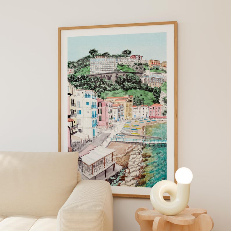 Sorrento Print, Amalfi Coast Wall Art, Sorrento Watercolor Landscape, Italian Coastal Decor, Italy Travel Gift image 4