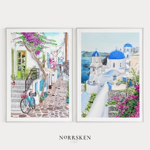 Greece Set of 2 Watercolor Print, Greece Wall Art, Greece Art Print, Santorini Print, Greece Painting, Paros Art, Printable Art, Travel Gift
