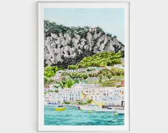 Capri Print, Italy Wall Art, Capri Landscape, Watercolor Print, Italy Decor, Capri Art, Italian Art, Capri Island, Travel Gift, Europe Print