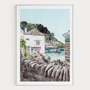 Polperro Watercolor Print, UK Wall Art, Cornwall County, Polperro Landscape Painting, England Decor