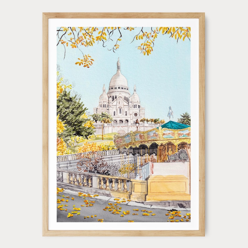 Sacre Coeur Watercolor Print, Paris Wall Art, Montmartre Paris Cityscape Painting, Parisian Home Decor image 1