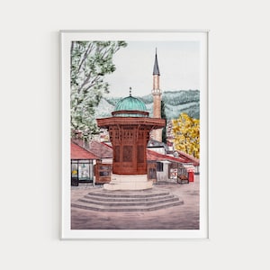 Bosnia Print, Sarajevo Art, Watercolor Print, Bosnia Wall Art, Bosnia Painting, Bosnia Printable Art, Europe Print, Bosnia Art, Travel Gift